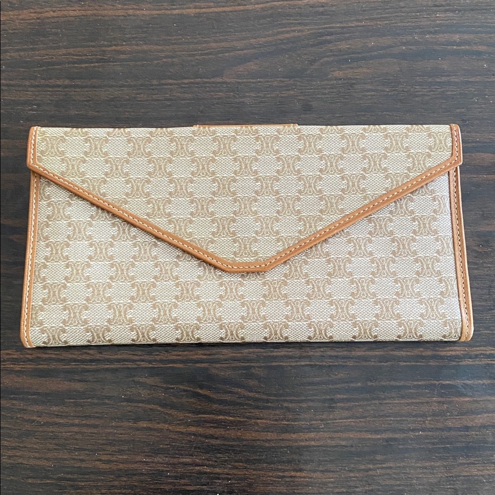 Celine Beige Canvas and Tan Leather Wallet - Picture 2 of 8